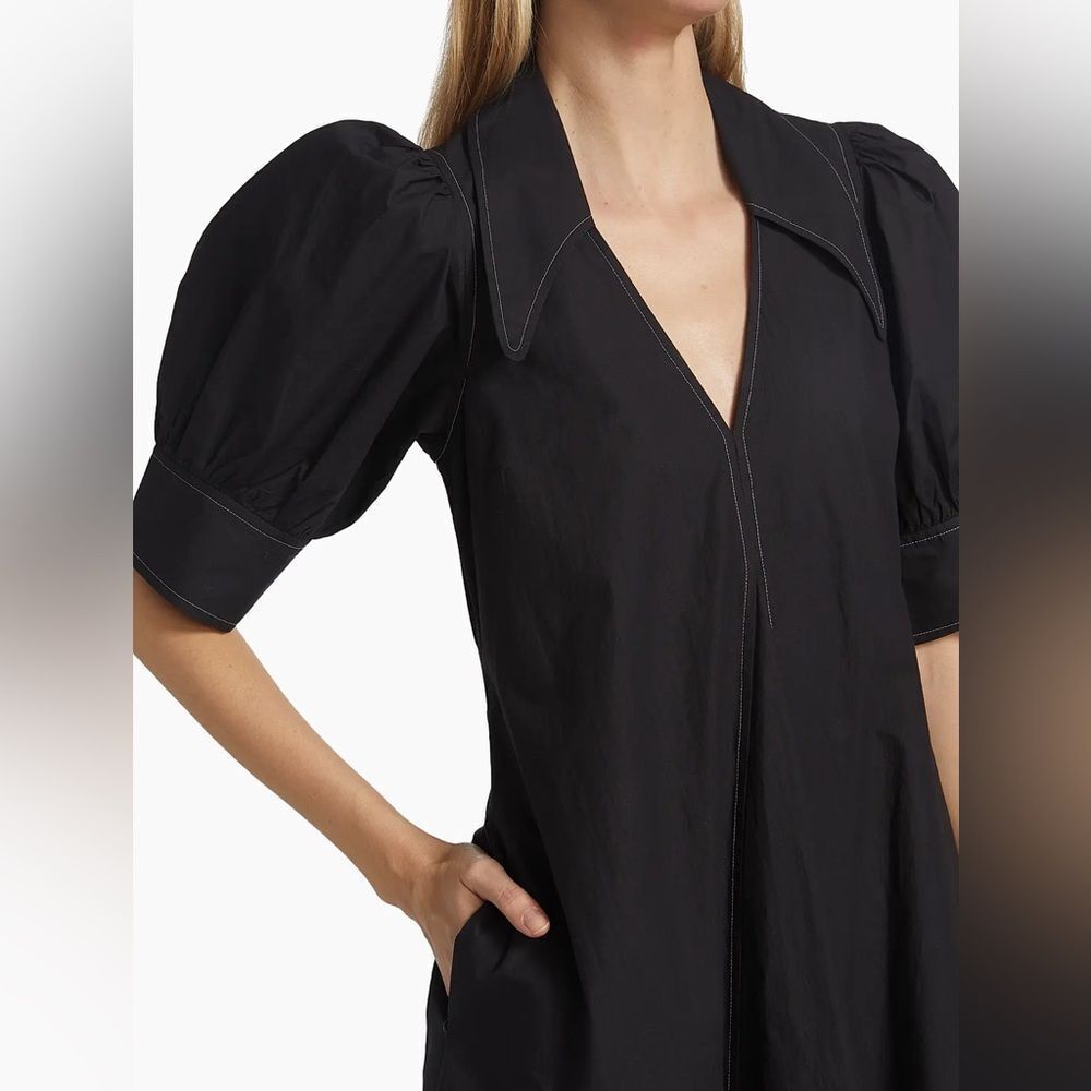 Ganni Cotton Poplin V-Neck Midi Dress, Size Medium - Picture 6 of 7